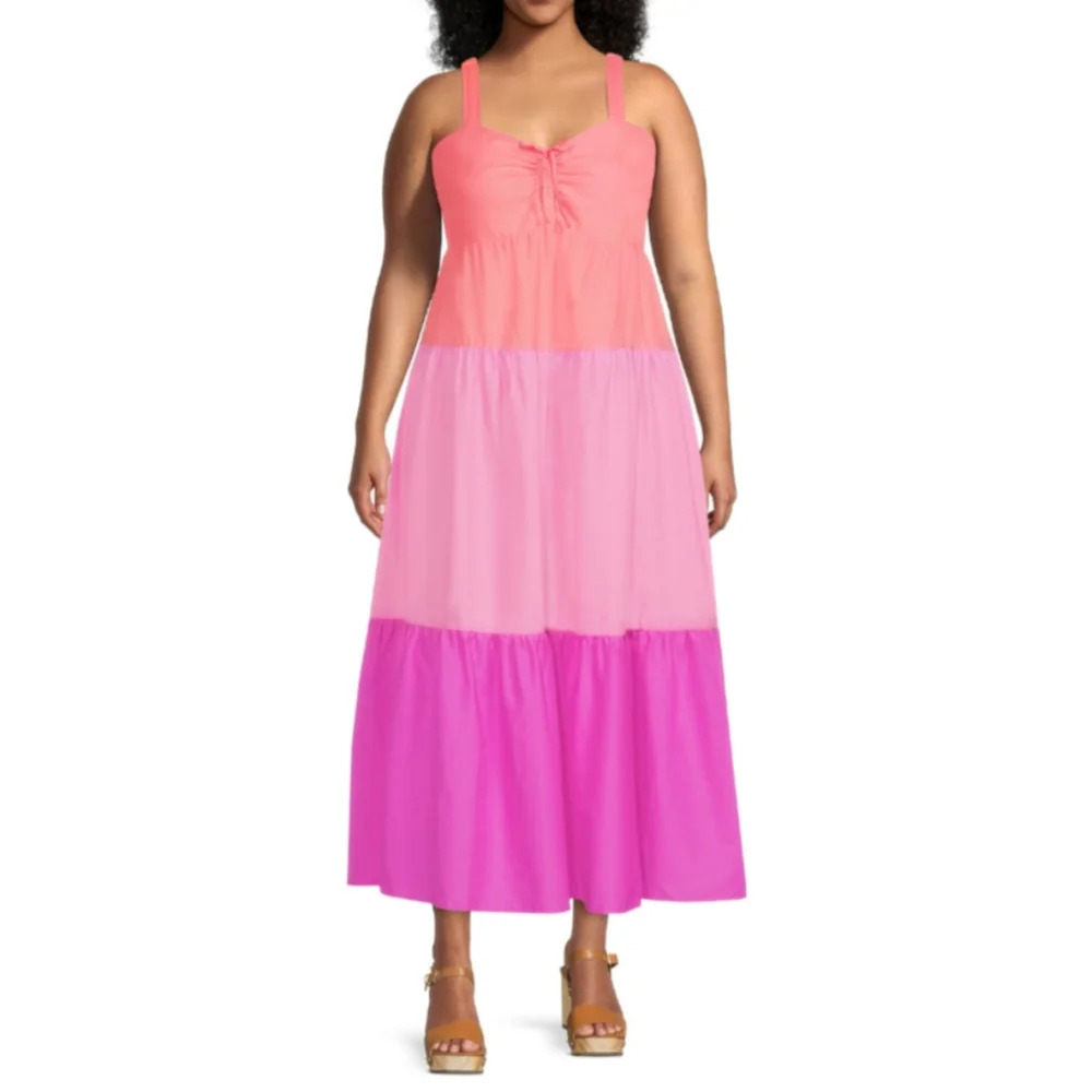 Terra & Sky Women's Size 0X (14W) Plus Size Tiered Maxi Dress with pockets NWT